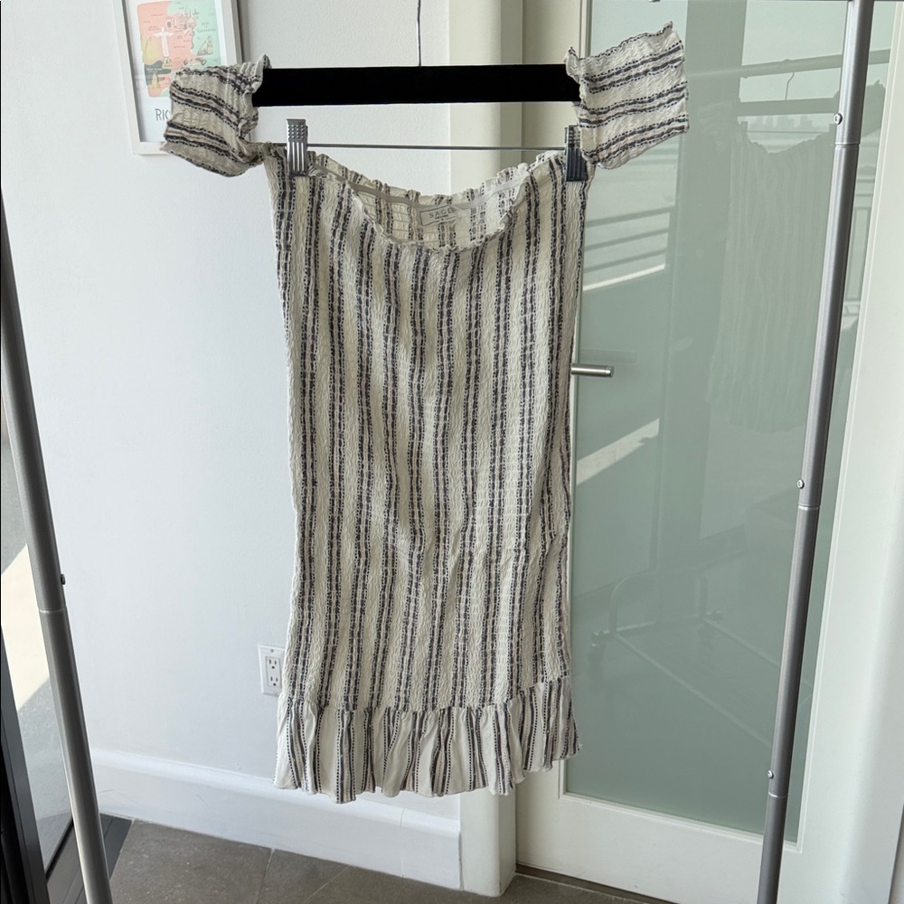 Sage Striped Off-Shoulder Ruffle Dress - Cream, Black & Blush
